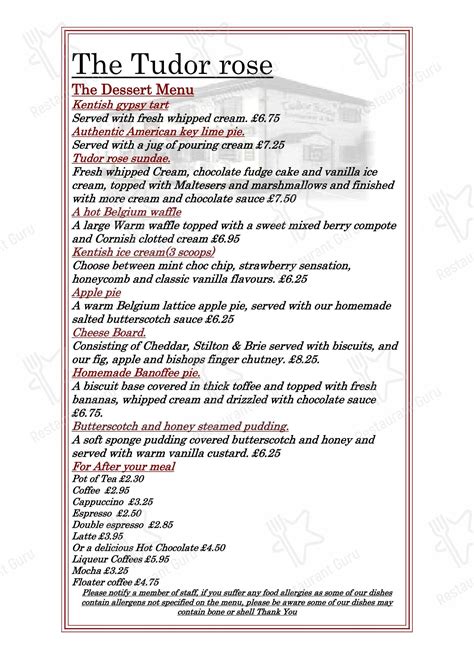 tudor rose wirral menu.